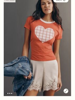 Letluv Anthropologie Short-Sleeve Ringer Tee with Plaid Heart